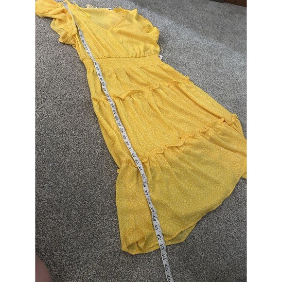Jessica Simpson‎ Yellow Wrap Dress, Size L New Midi Tiered Dress - Picture 7 of 8